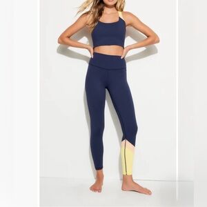 SPIRITUAL GANGSTER Baldwin 7/8 Legging Navy Yellow Peach SWLG009 Size XL